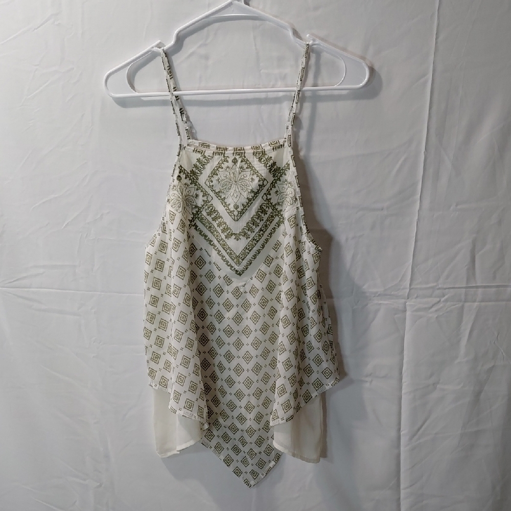 About A Girl Cream and Olive Patterned Handkerchief Hem Cami